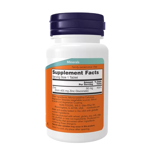 NOW Foods, Zinc, 50 mg, 100 comprimés